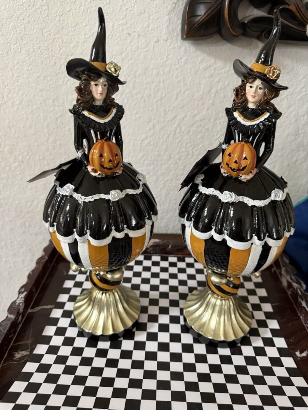 2 Bella Lux Witch on Pumpkin Jack O Lantern Black Dress White Rosebuds Lace NWT